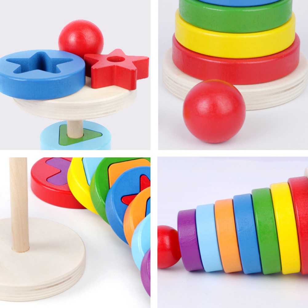 Baby Kids Rainbow Ring Geometric Building Blocks Stacking Puzzle Educational Toy 