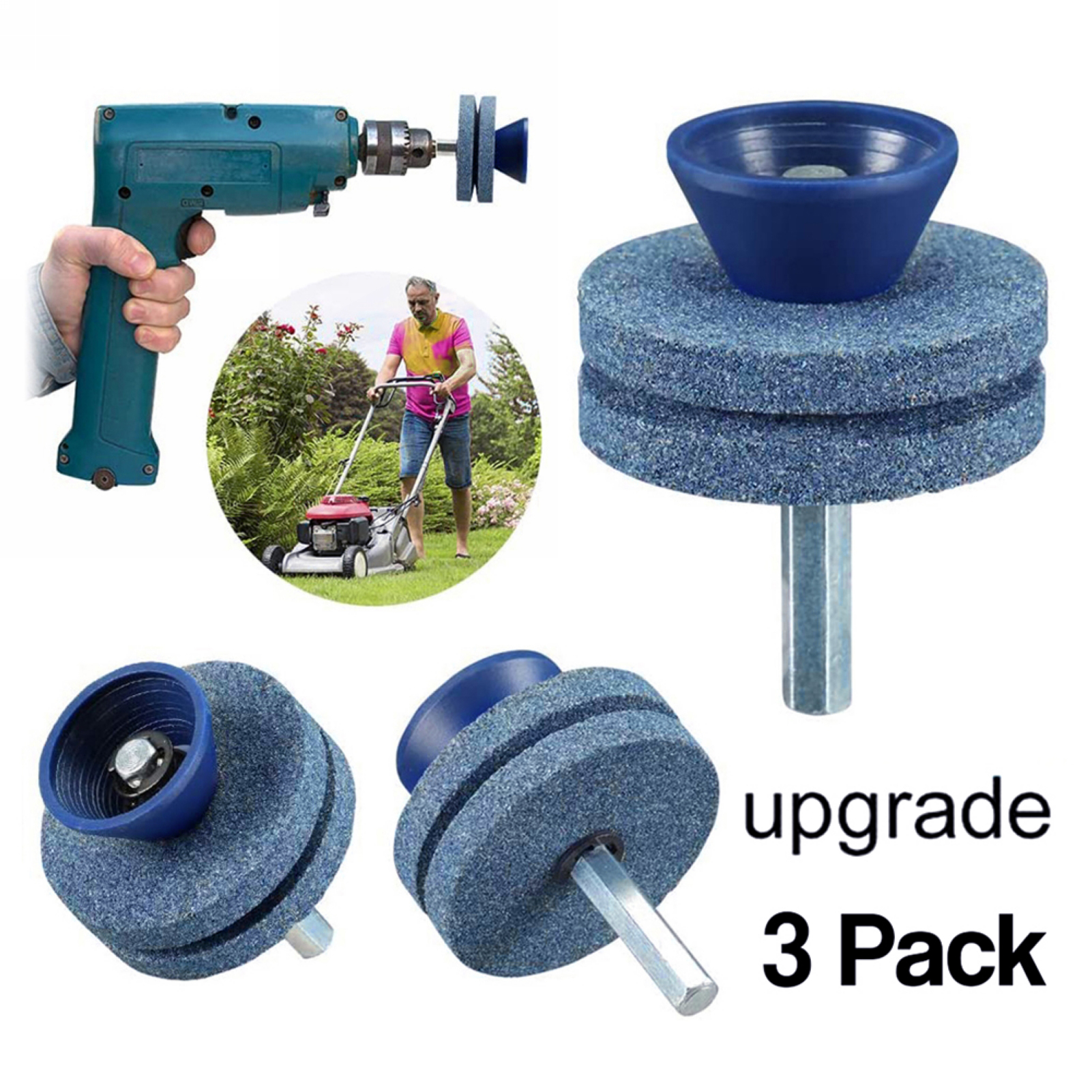 3Pcs DoubleLayer Corundum Lawn Mower Blade Sharpener for Power Hand